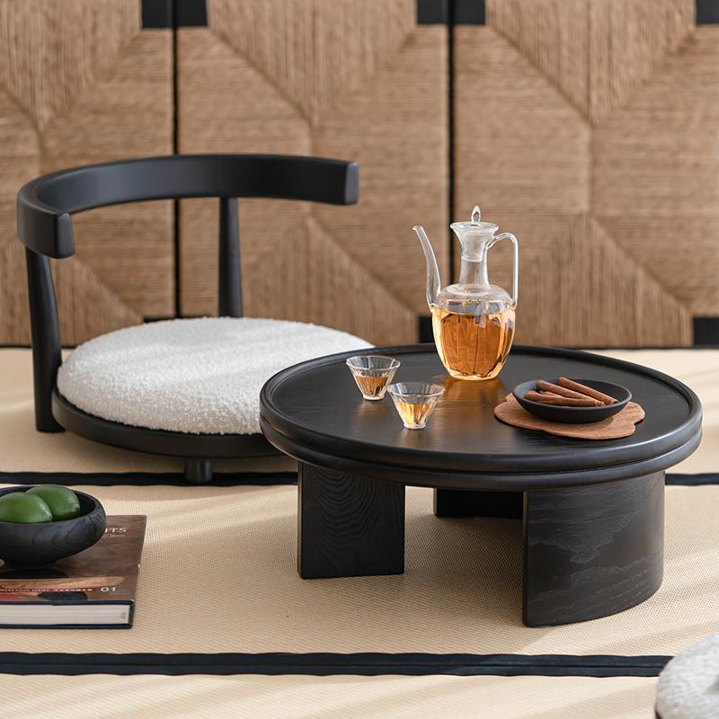 润家家居简约实木飘窗椅榻榻米椅子茶几和室椅靠背无腿椅懒人座椅