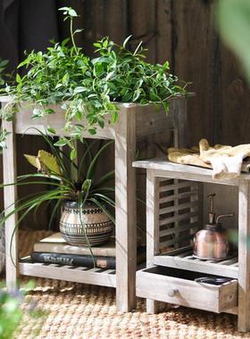 复古木质多功能花架花台装饰组合多层收纳架花园阳台杂货置物摆件