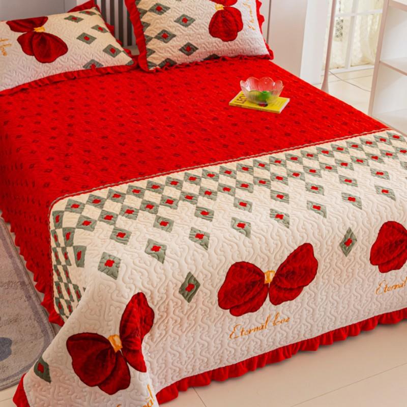 浪莎红色床盖加厚牛奶绒单件2025新款冬季珊瑚绒夹棉榻榻米薄炕盖