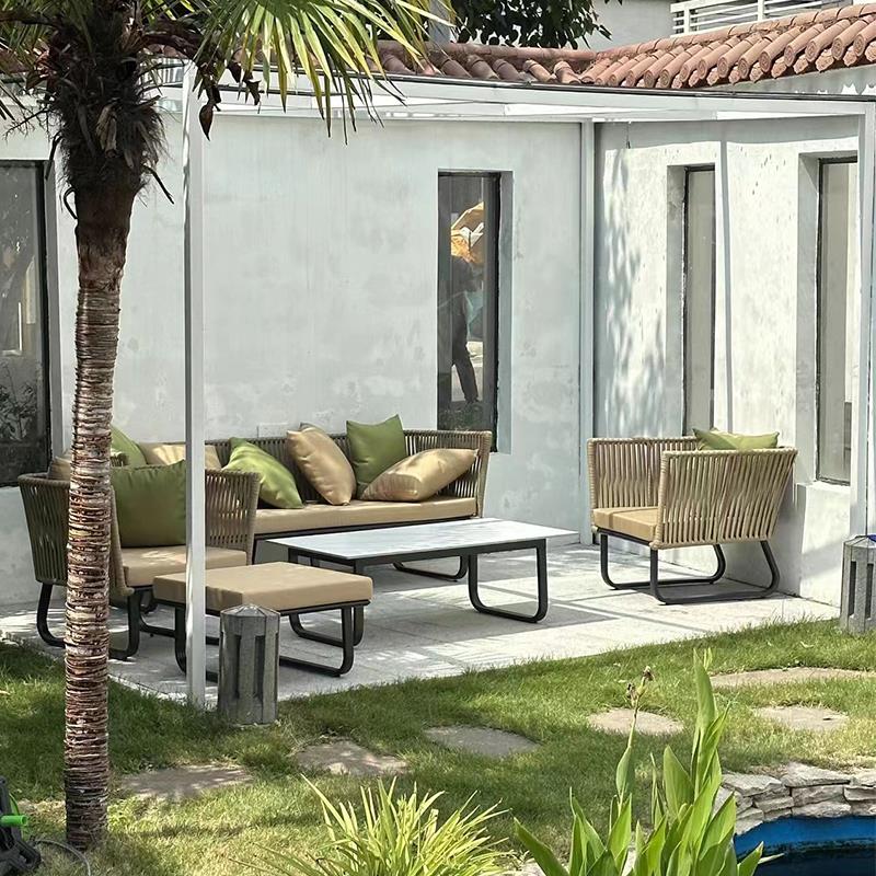 户外藤编沙发防水防晒庭院咖啡厅卡座椅阳台藤椅室外沙发转角单人