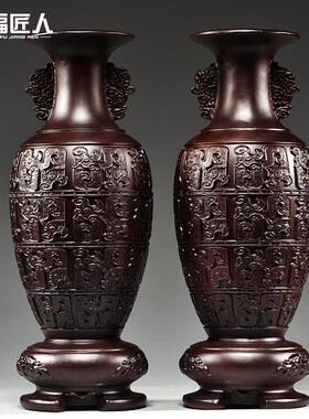 黑檀木雕刻花瓶摆件家居客厅电视柜新中式花瓶装饰工艺品乔迁送礼