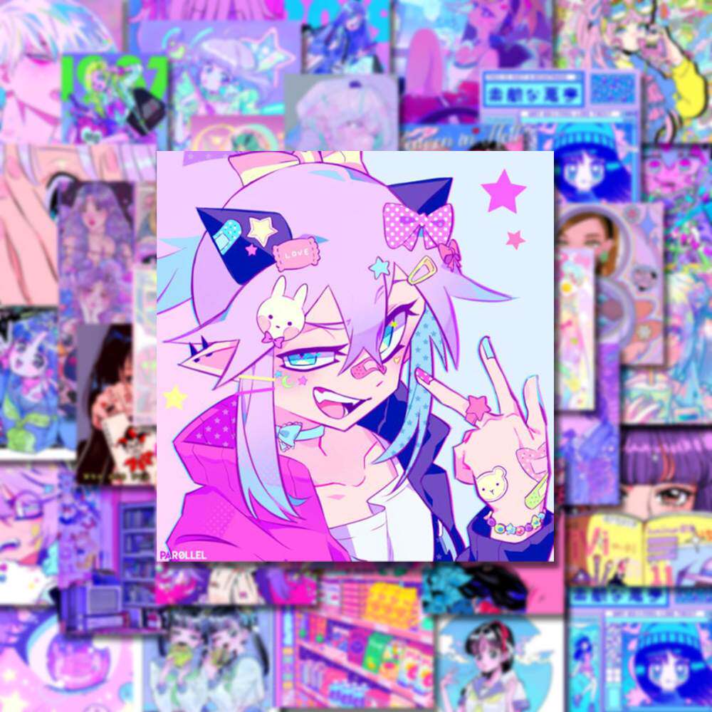 48张紫色蒸汽波ins风潮流手账贴纸行李箱手机壳笔记本电脑防水贴