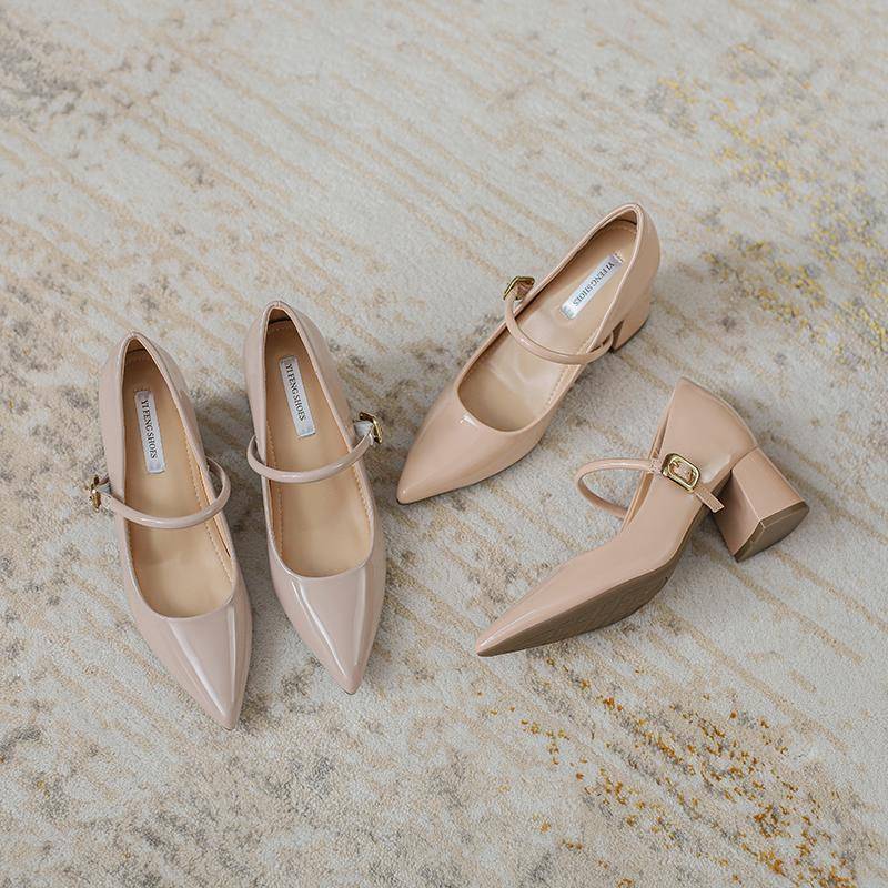 法式内增高玛丽珍鞋女浅口一字扣气质配裙子单鞋尖头高跟鞋仙女风