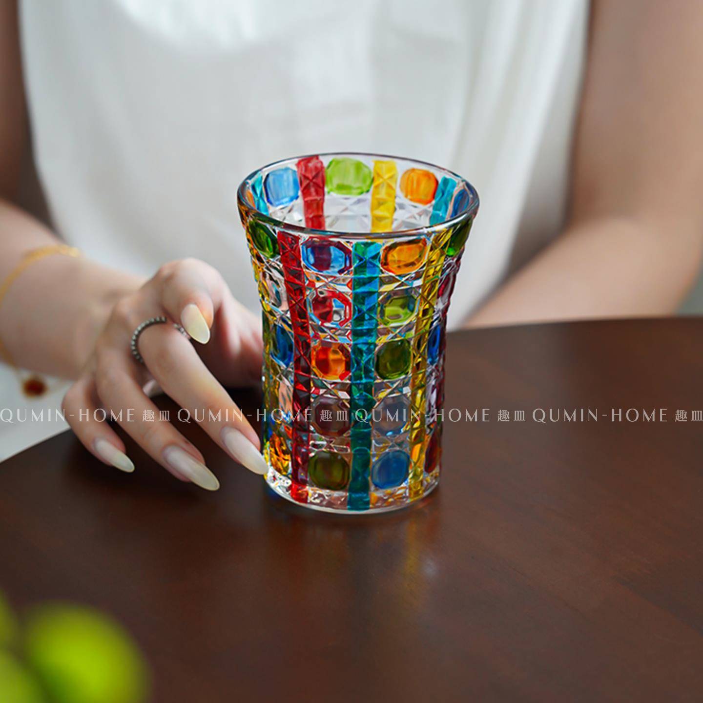 趣皿高颜值威士忌杯玻璃杯ins网红喝水杯子彩色家用啤酒杯洋酒杯