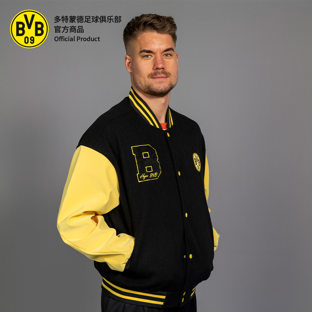 多特蒙德足球俱乐部|重磅BVB拼色PU棒球服毛巾绣刺绣休闲夹克