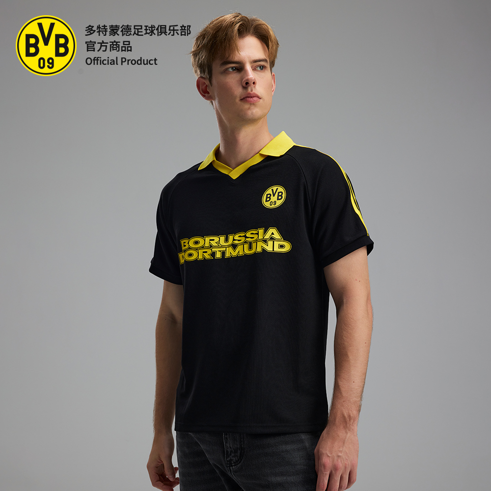 多特俱乐部黑黄拼色polo夏季短袖