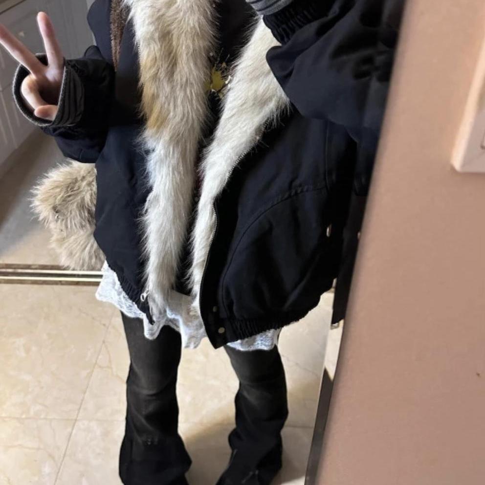 座山雕棉服毛领外套网红同款