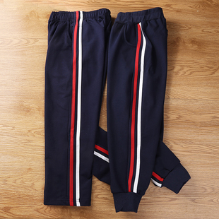儿童运动裤春秋装中学小学生校服裤子红白杠男童女童春秋长裤童装