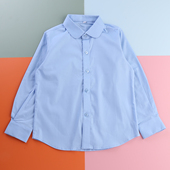 中小学生校服蓝色纯棉翻领纯色女童衬衣中大童 春秋装 儿童衬衫 长袖