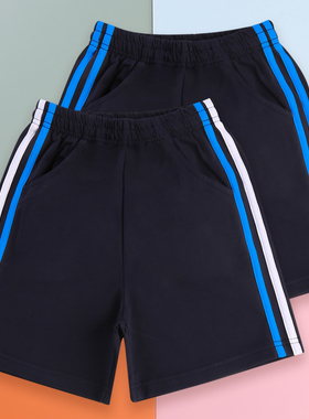 童装校服短裤深蓝色儿童夏季薄款白蓝二道蓝杠运动裤小学生校裤子