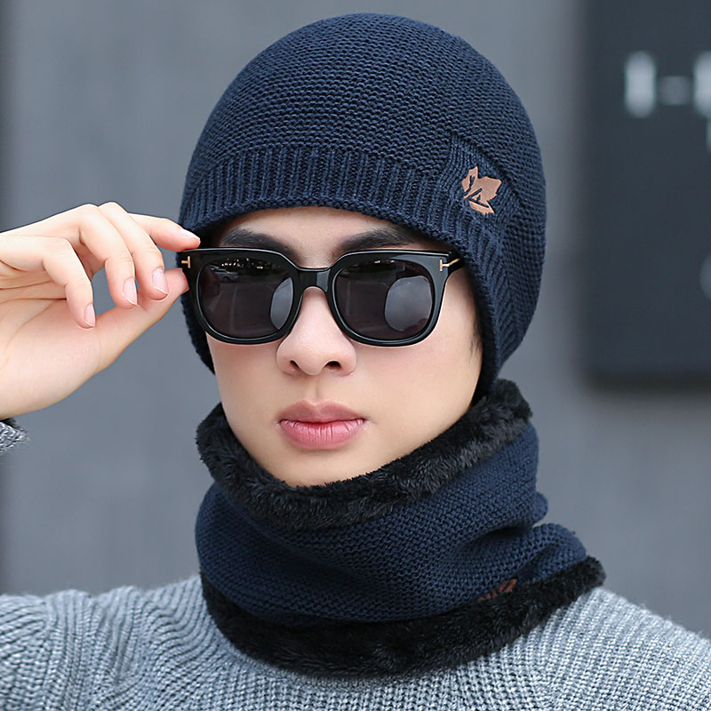 冬季帽子时尚百搭男士毛线帽加绒