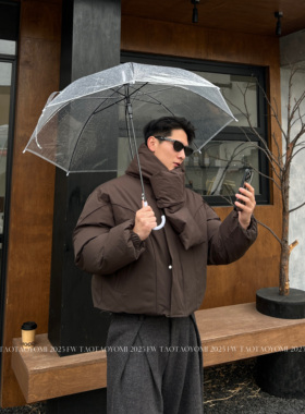 TTYM*日系纯色可脱卸围巾领子棉服男冬季保暖防水棉衣厚外套