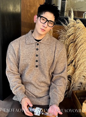 TTYM*美式老钱polo领毛衣男女秋季新款宽松休闲百搭针织衫上衣
