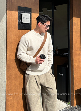 TTYM美式亨利领毛衣男女冬纯色慵懒风内搭打底针织衫潮牌宽松上衣