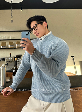 TTYM秋冬韩版时髦高级感保暖半高领毛衣男士宽松假两件针织衫潮流