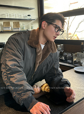 TTYM原创美式街头毛飞领飞行员棉衣外套男女冬季宽松保暖棉服潮