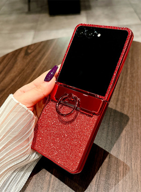 适用三星zflip7手机壳galaxyzflip7折叠屏SM一F7660指环支架galaxy外壳全包铰链z红色flip7新款SMF带钻保护套