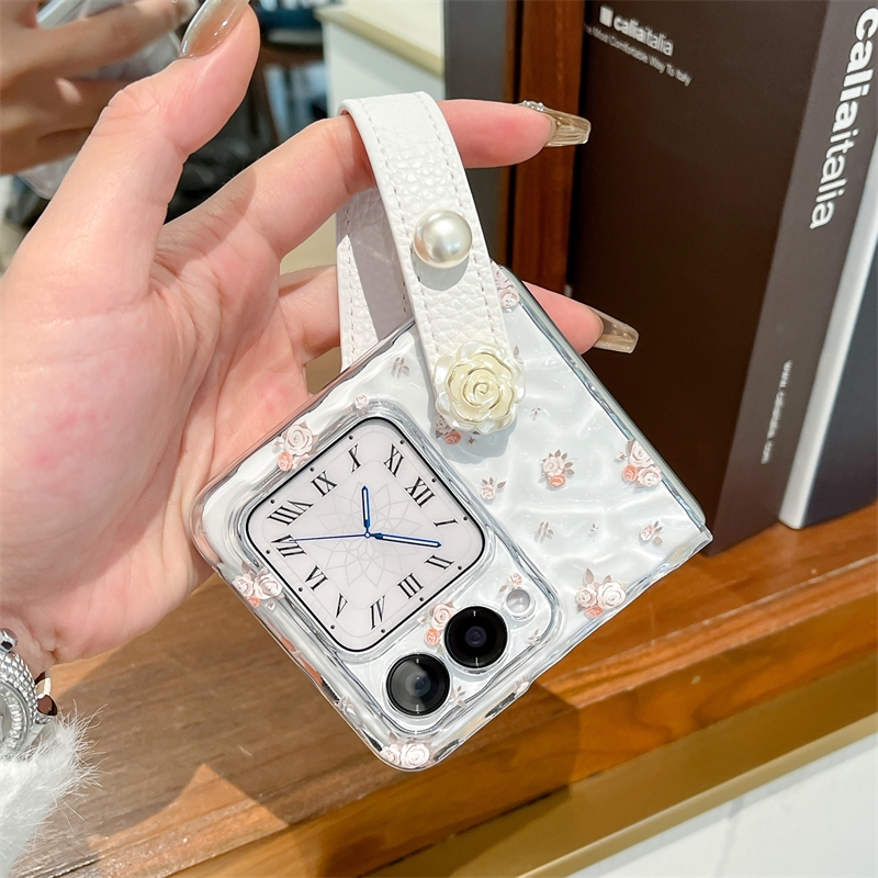 适用华为novaflip手机壳nova小折叠屏flip透明玫瑰花navoflip保护套navaflip水波纹novafilp腕带外壳psd-al00