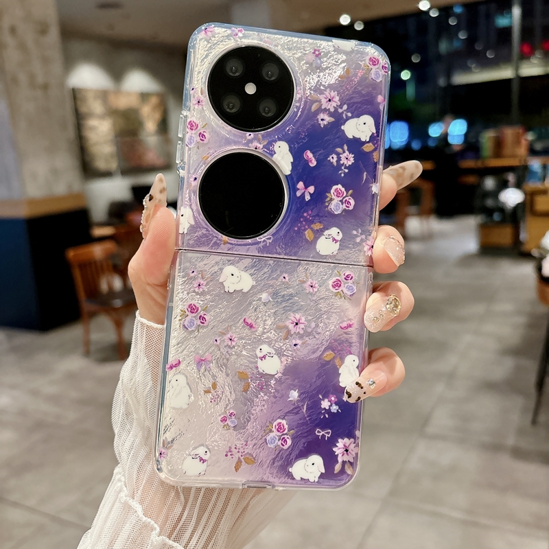 适用华为pocket2手机壳新款折叠屏紫色可爱冰川纹poket女高级感s宝盒packet手链p50pockets透明pk2保护套pock