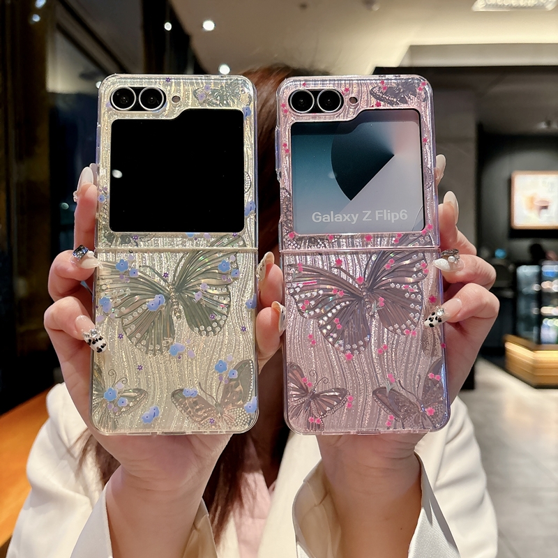 适用三星W24Flip手机壳新款ZFlip5保护套心系天下w25filp镭射水钻蝴蝶Galaxy Z Flip6折叠屏zfilp6时尚高级感