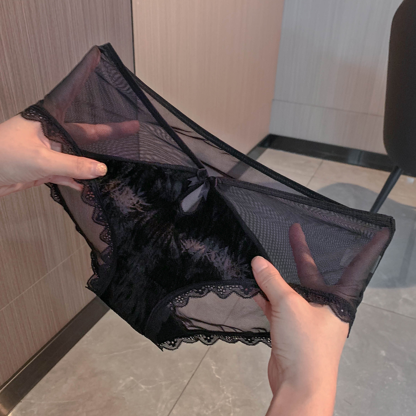 中式风性感勾人黑色网纱女士内裤