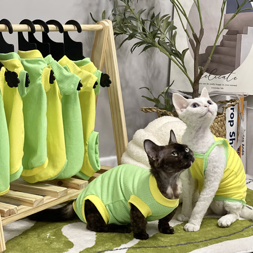 无毛猫衣服夏季薄四脚衣护肚纯棉