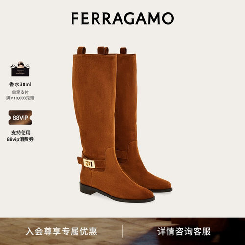 【会员专享】FERRAGAMO菲拉格慕女士Hug扣饰及膝靴