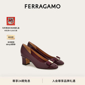 FERRAGAMO菲拉格慕女士Vara蝴蝶结粗跟高跟鞋 新年礼物 婚鞋