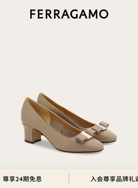 【新品】FERRAGAMO菲拉格慕女士Vara蝴蝶结粗跟高跟鞋
