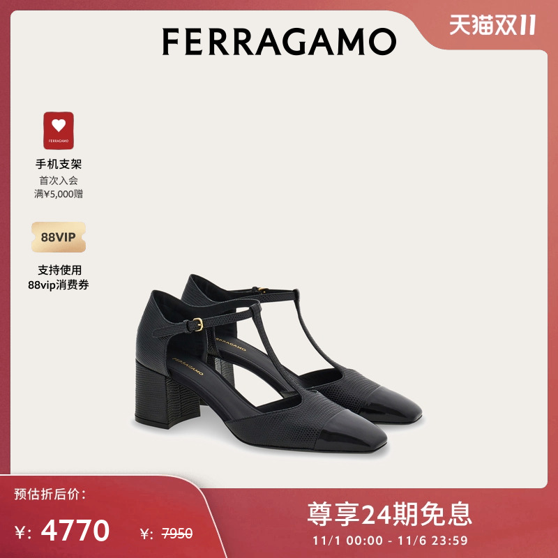 【限时特享】FERRAGAMO菲拉格慕女士粗跟玛丽珍鞋凉鞋