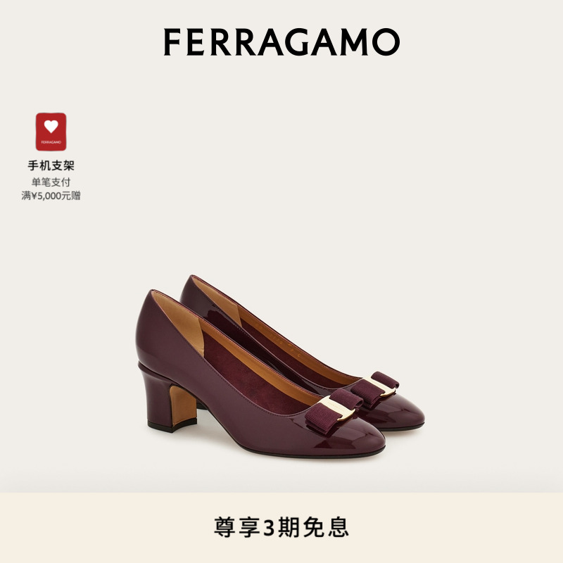 【3期免息】FERRAGAMO菲拉格慕女士Vara蝴蝶结粗跟高跟鞋婚鞋