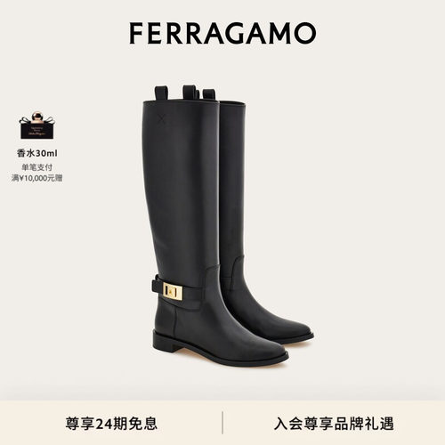 【24期免息】FERRAGAMO菲拉格慕女士Hug扣饰及膝靴
