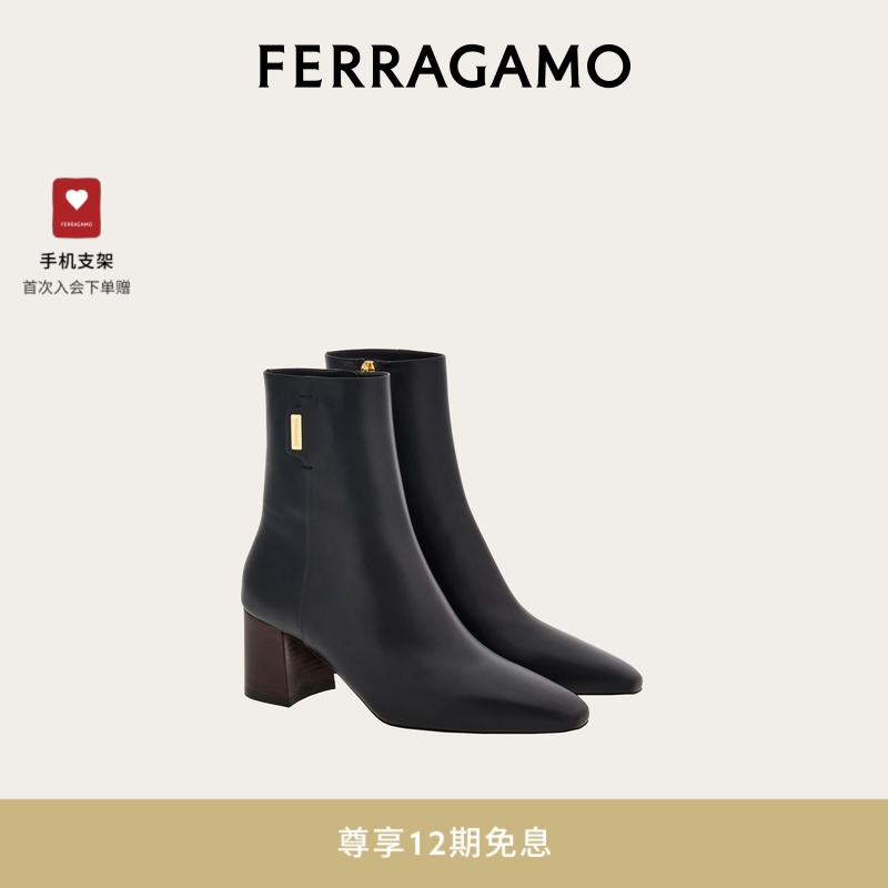 【12期免息】FERRAGAMO菲拉格慕女士金色标签装饰踝靴