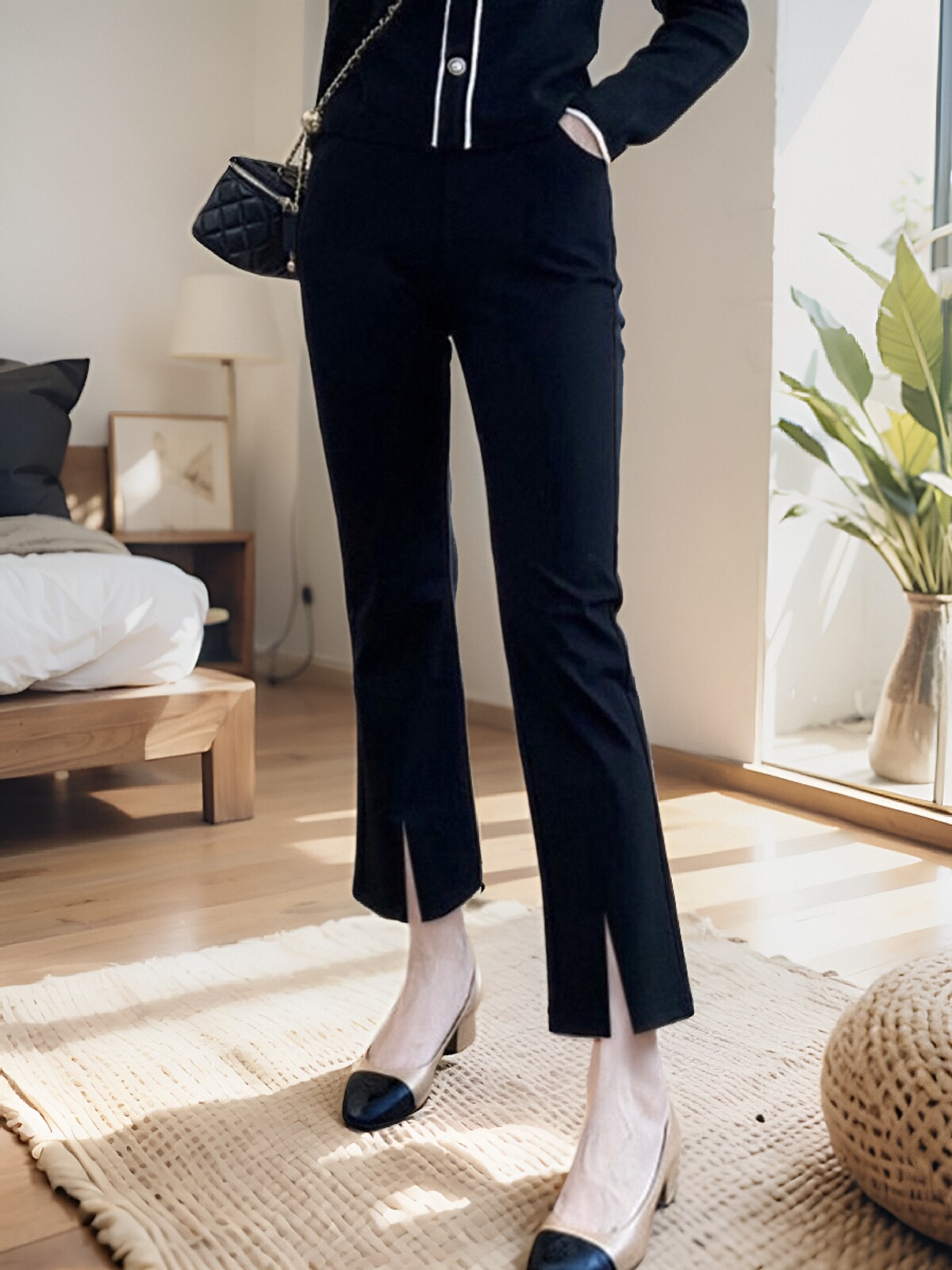 150小个子八分裤子女2025新款夏季薄款新款开叉休闲微喇叭7九分裤