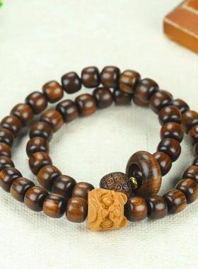 2026天然黑花梨木手串雕刻醒狮高密顺纹老型珠男女双圈文玩摆摊批