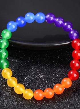 2026晶东珠宝 天然七彩玉髓手链本命年复古彩色水晶时尚首饰手链