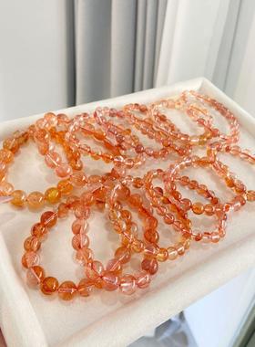 2026小众宝石珠宝首饰白水体芬达红胶花干净体天然水晶手链流行手