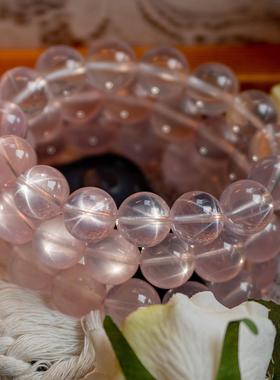 202610A天然莫桑比克星光粉红玫瑰石英手炼女性芙蓉石粉红色水晶