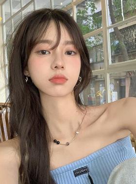 2026钛钢项链女黑色玉髓珠子锁骨链夏季高级感冷淡风颈链年新款