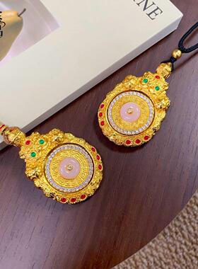 2026新中式古法沙金滴油镶钻转动聚财兽罗盘吊坠久不掉色吉祥大气