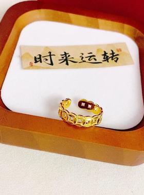 2026抖音爆款高级感轻奢黄色铜钱戒指小红书金色时尚百搭小众对戒