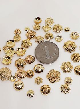 202614K包金保色镂空花托花帽珠托隔珠片DIY串首饰品手链隔片散珠