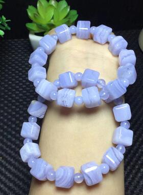 2026蓝纹石玛瑙方糖手链男女款颜色鲜艳时尚手串单圈蓝色水晶