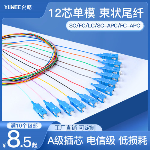 12芯方头束状尾纤SC/LC/FC光纤线圆头方头尾纤SC单模束状尾纤跳纤