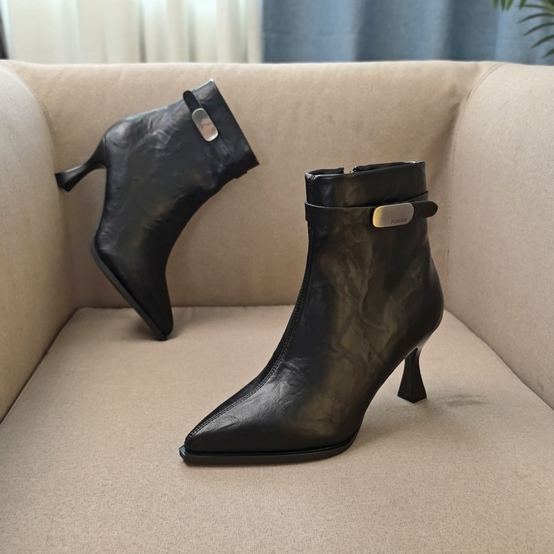 短靴女防水台时尚尖头加绒棉靴时尚单靴2024秋冬新款防水台加厚靴,女鞋,骑士靴,淘宝优惠券,粉丝福利购,淘宝优惠卷