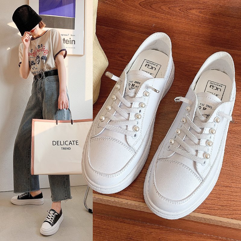 ins潮春季珍珠时尚风白色休闲鞋