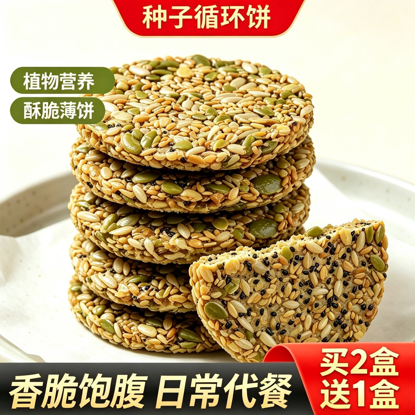 种子循环饼混合坚果仁酥脆薄饼营养即食代餐能量饼休闲零食旗舰店