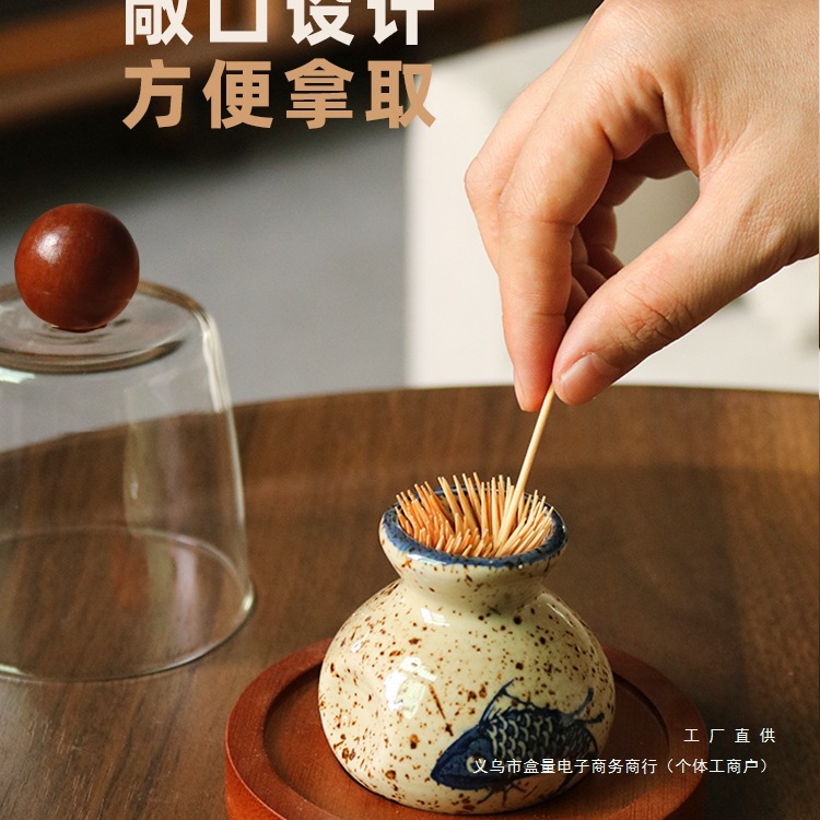牙签盒复古陶瓷牙签筒罐家用个性 创意轻奢牙线收纳盒棉签收纳盒