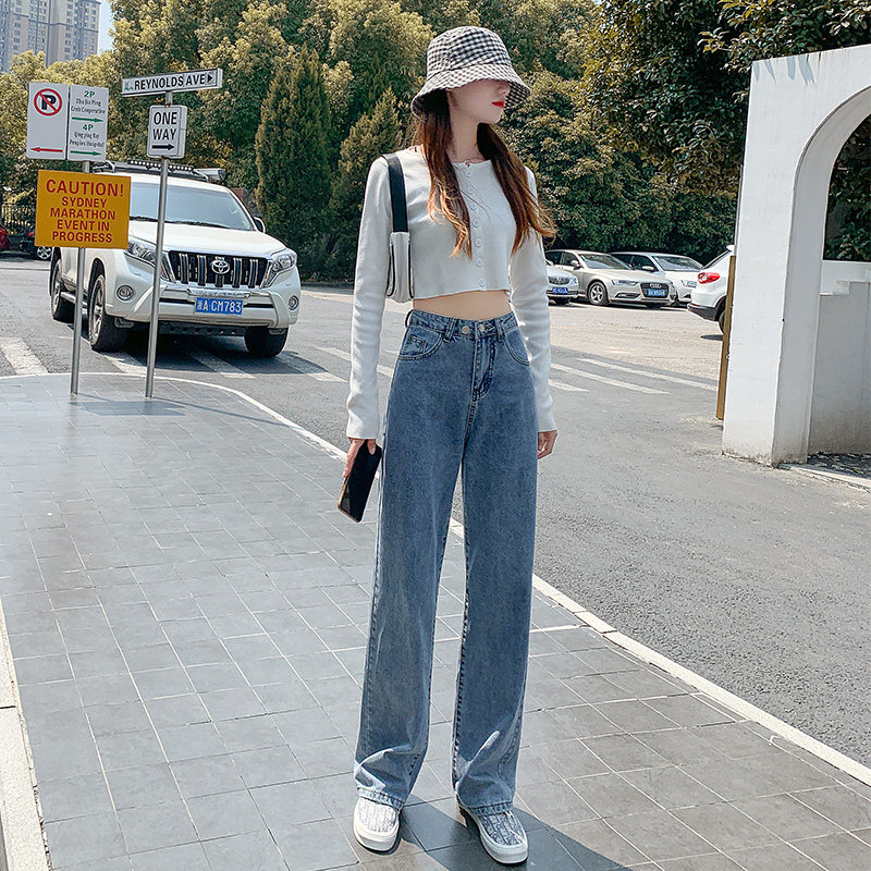 高腰阔腿牛仔裤女宽松2020年新款秋冬显瘦垂感拖地小个子直筒裤子