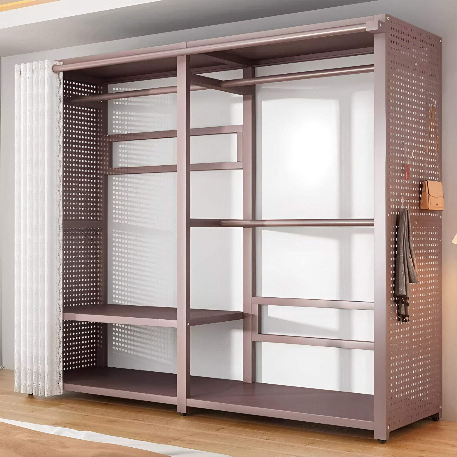 衣柜家用卧室出租房全金属开放式衣柜简易组装2026衣帽架子置物架